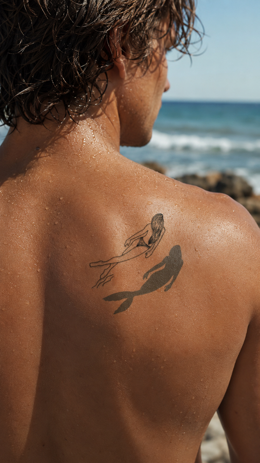 Mermaid temporary tattoo homem surfista - UNKOMUN